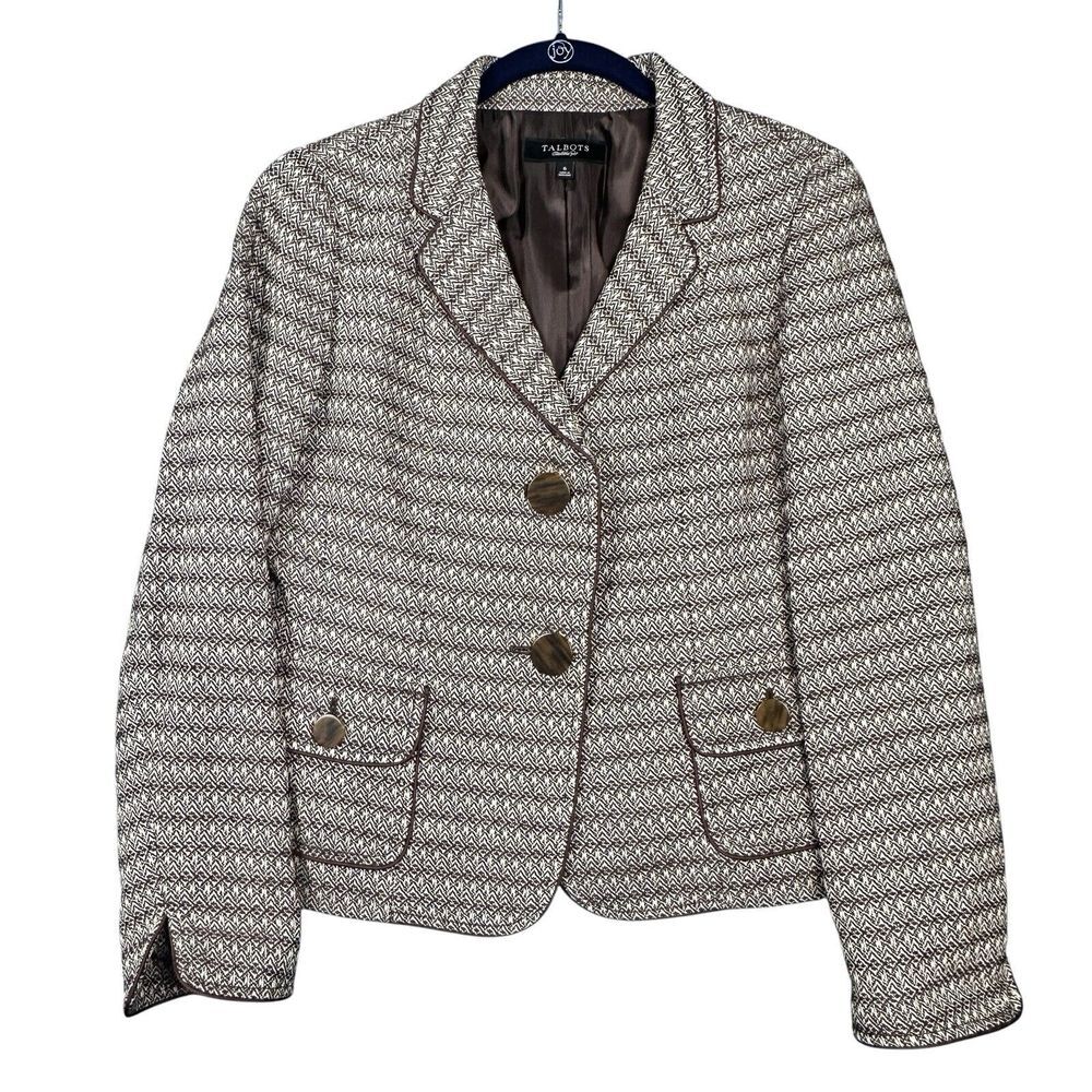 Talbots Tweed Blazer Jacket Women's Size 6 Brown Wool Blend Career Causal Stripe